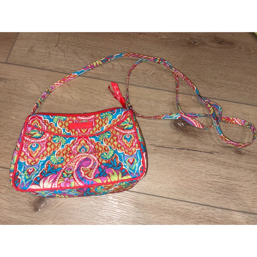 Vera Bradley Quilted Paisley Crossbody Bag Red Multicolor Zip Shoulder Purse